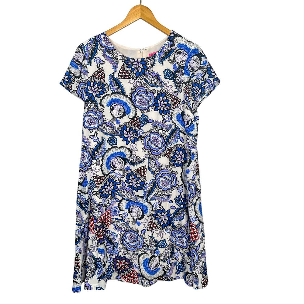 Betsey Johnson White & Blue Paisley Lined Shift Dress